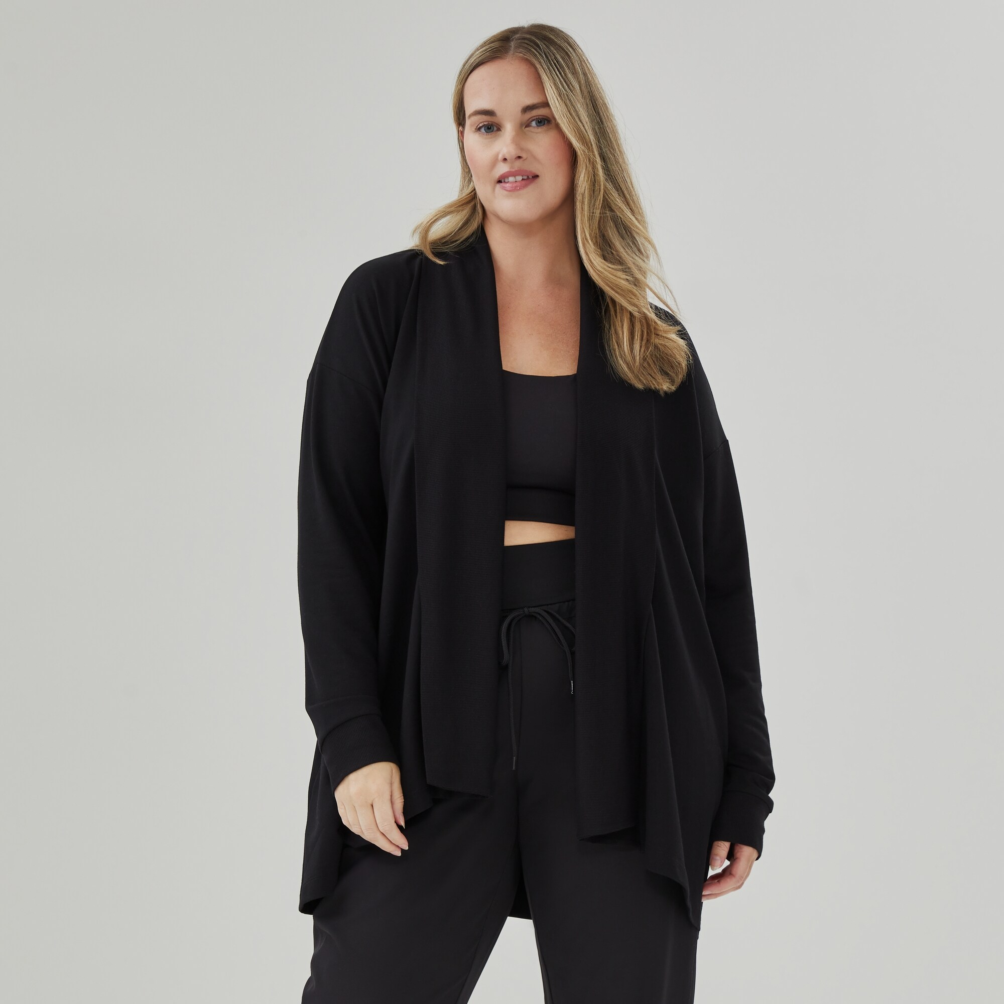 Women+ Active Terry Cardigan in Black from Joe Fresh