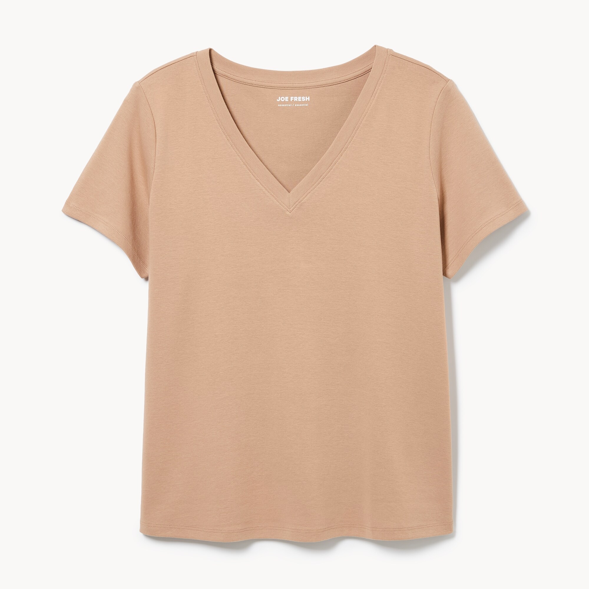 Women+ Essential Organic Cotton V-Neck T-Shirt in Light Brown from