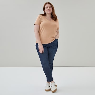 Women+ Essential Organic Cotton V-Neck T-Shirt - Light Brown