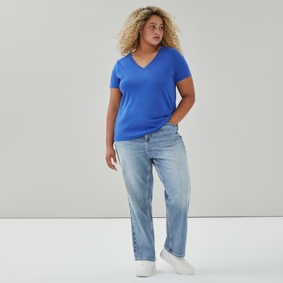 T-shirt essentiel col V coton biologique Femmes+ - Bleu Vif