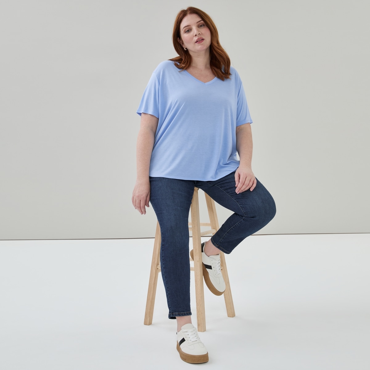 T-shirt  col enV Femmes+ - Bleu