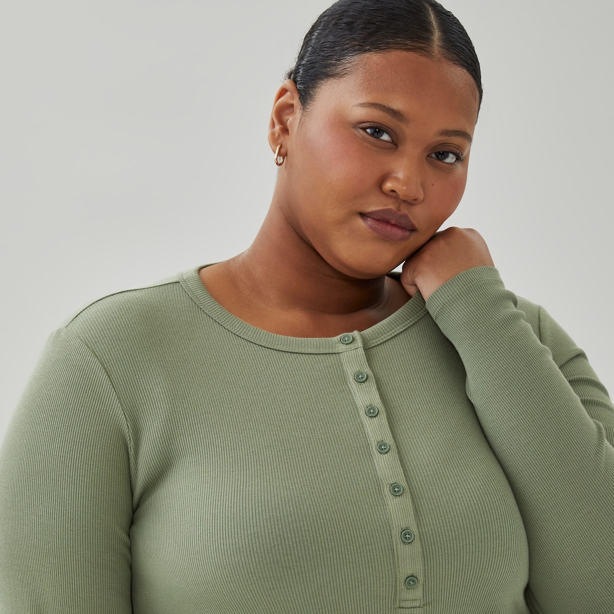 Women+ Henley Long Sleeve Top - Army Green