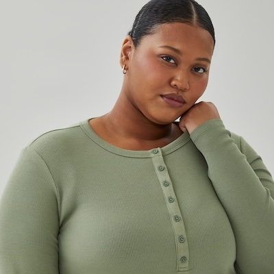 Women+ Henley Long Sleeve Top - Army Green