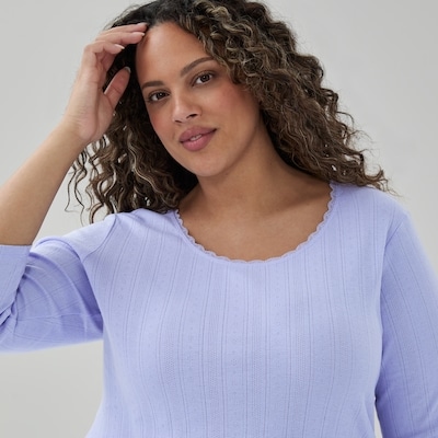 Haut à manches trois quarts en pointelle, Femmes+ - Bleu Pâle