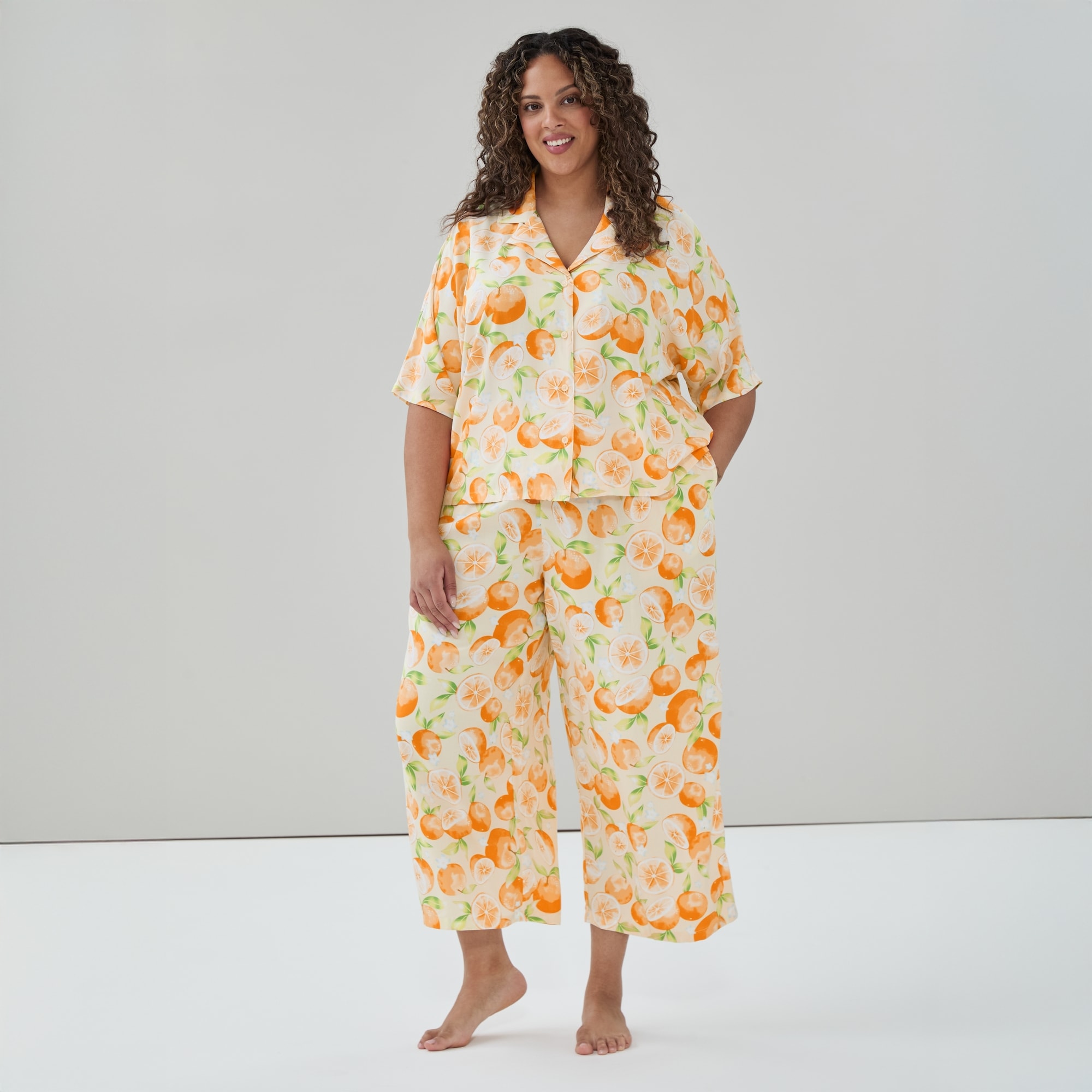 Women+ Printed Cropped Sleep Pant in Light Orange from Joe Fresh