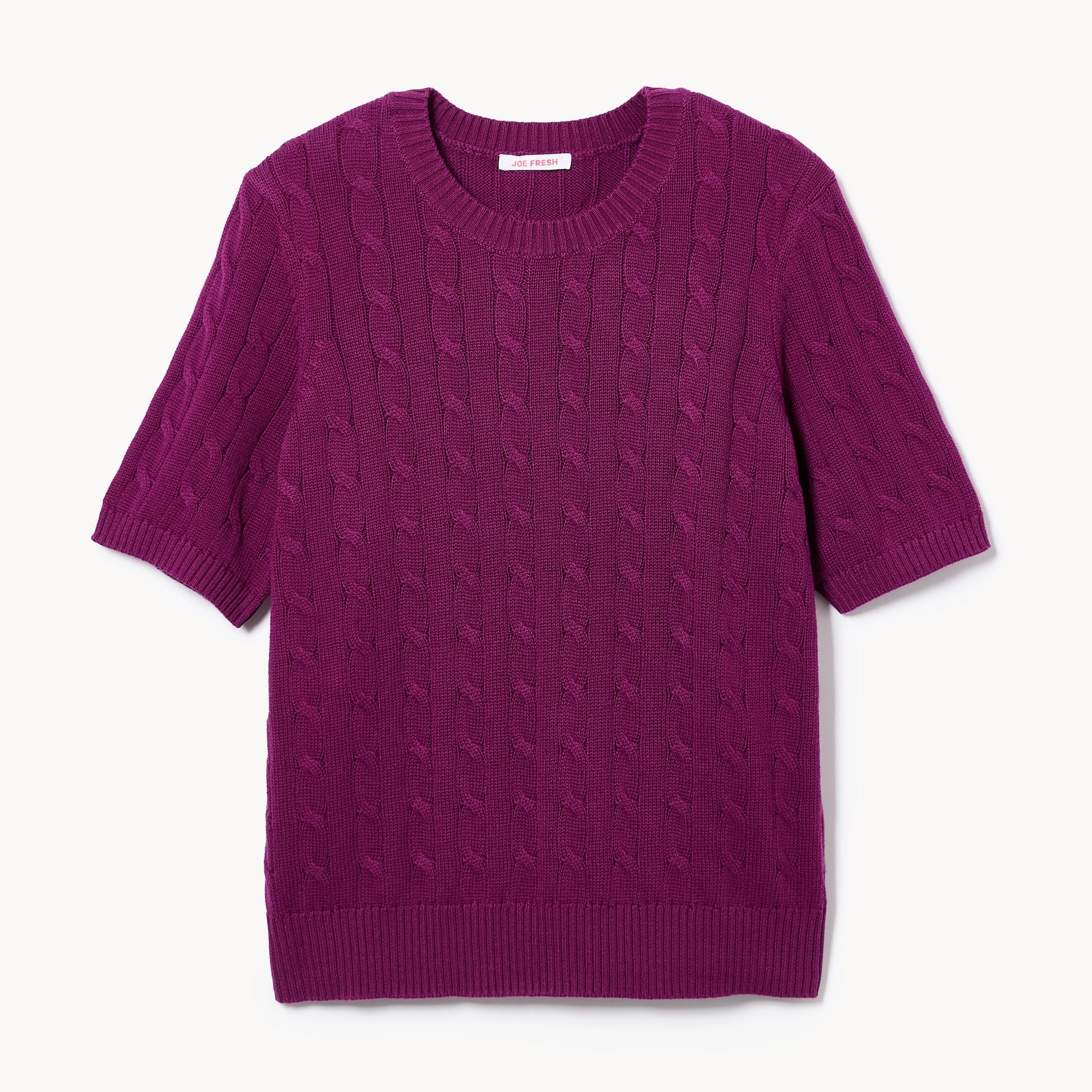 【kemiko4696】Cable Short Knit Pullover Women+ Cable Knit Short Sleeve Sweater in Plum from Joe Fresh