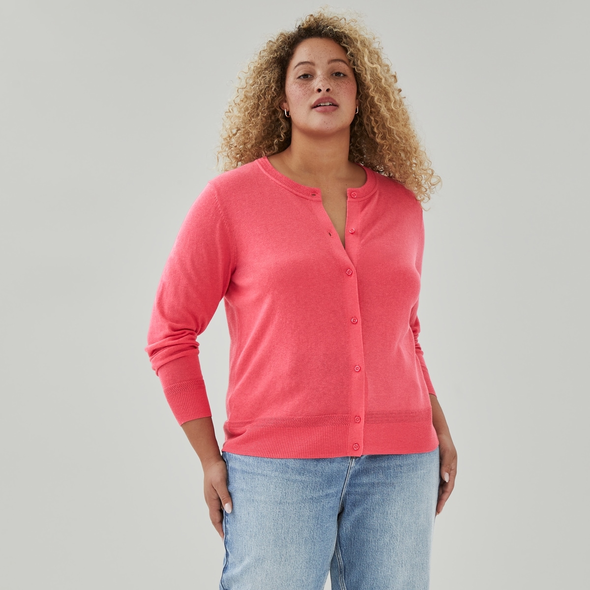 Cardigan ras du cou Femmes+ - Rose