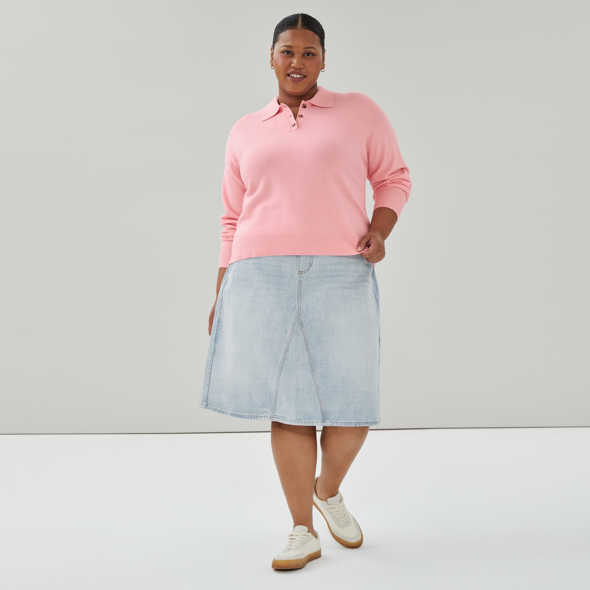 Women+ Polo Sweater in Light Pink from Joe Fresh