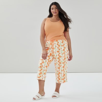 Pantalon de nuit imprimé en coton Femmes+ - Orange Pâle