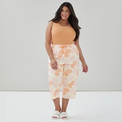 Pantalon de nuit imprimé en coton Femmes+ - Jaune