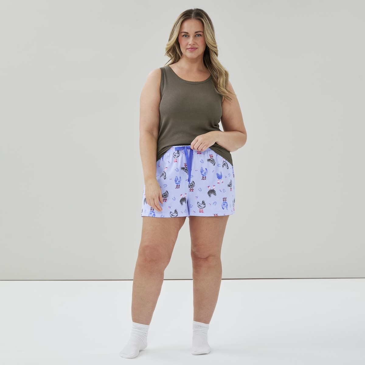 Women+ Printed Cotton Sleep Short - Blue