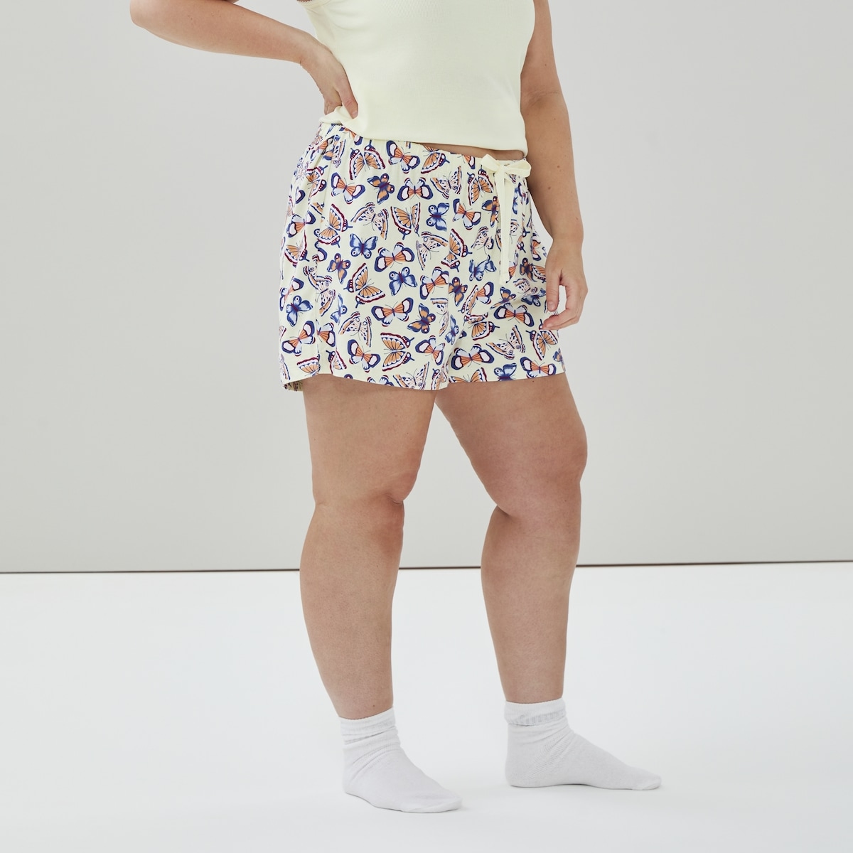 Women+ Printed Cotton Sleep Short - Pale Yellow