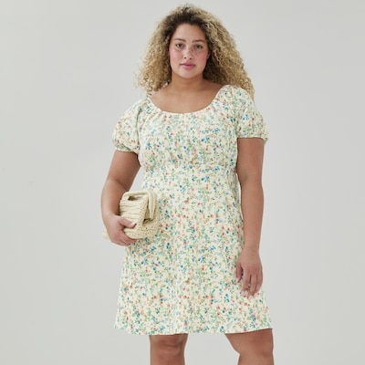 Minirobe imprimée à manches bouffantes Femmes+ - Blanc