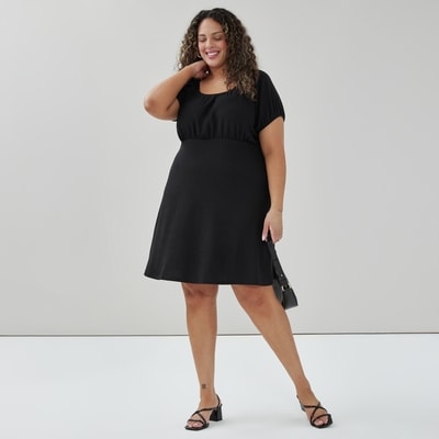 Women+ Crinkled Puffed Sleeve Mini Dress - JF Black