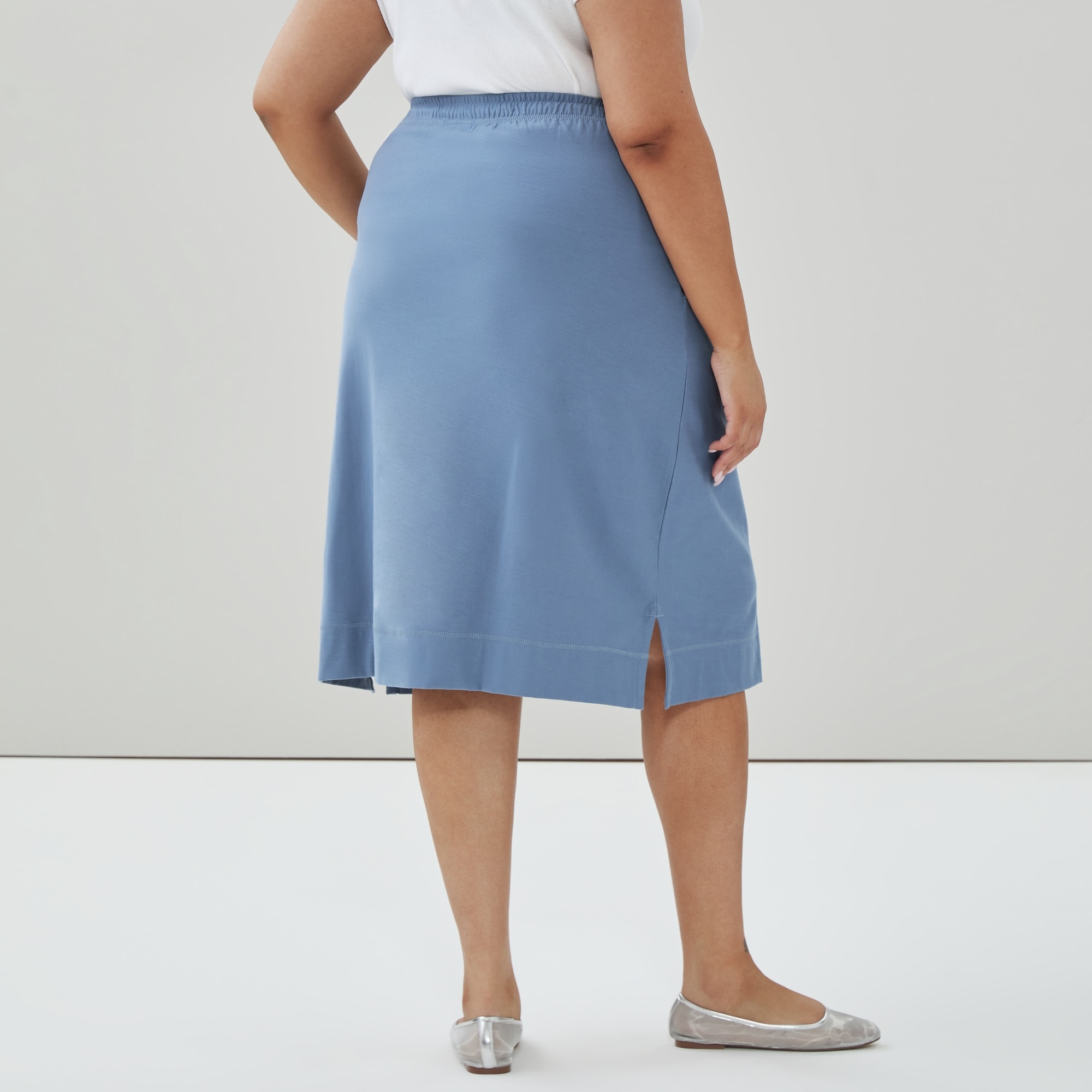 Women+ Heavyweight Cotton Midi Skirt in Dusty Blue from Joe Fresh
