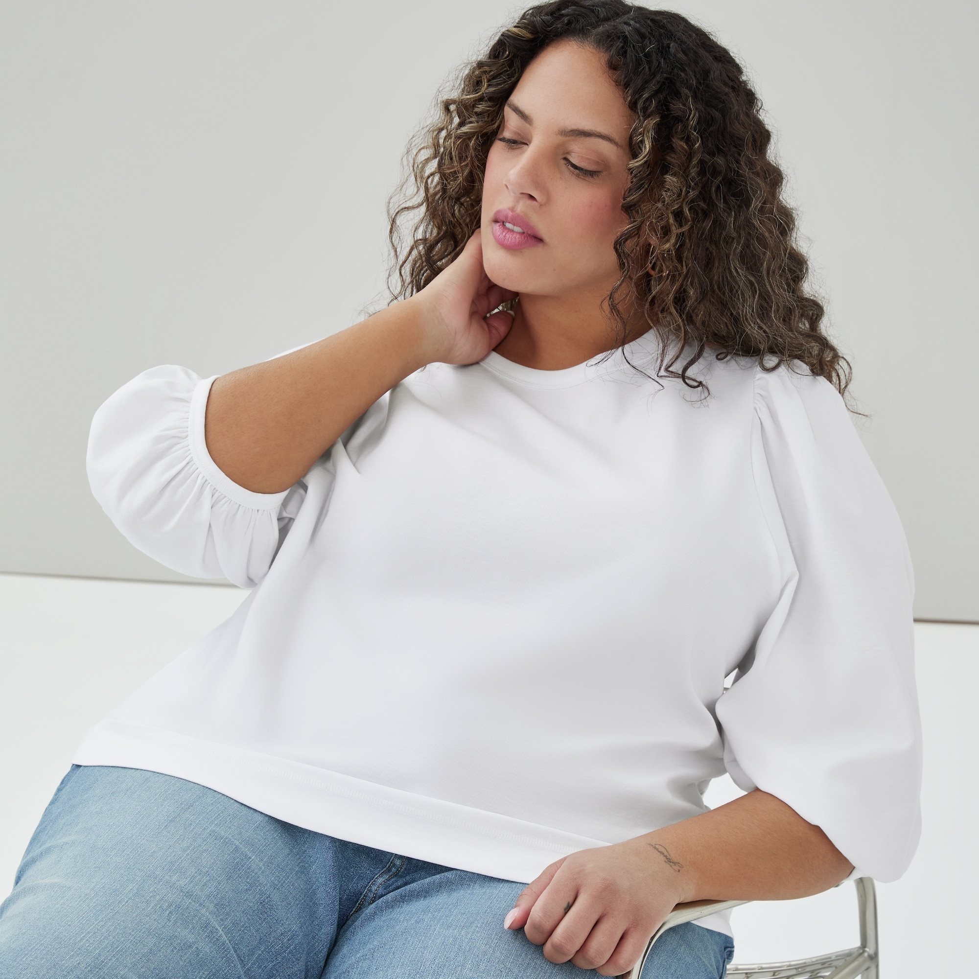 Women+ Heavyweight Cotton Puffed Sleeve Top in Bright White from