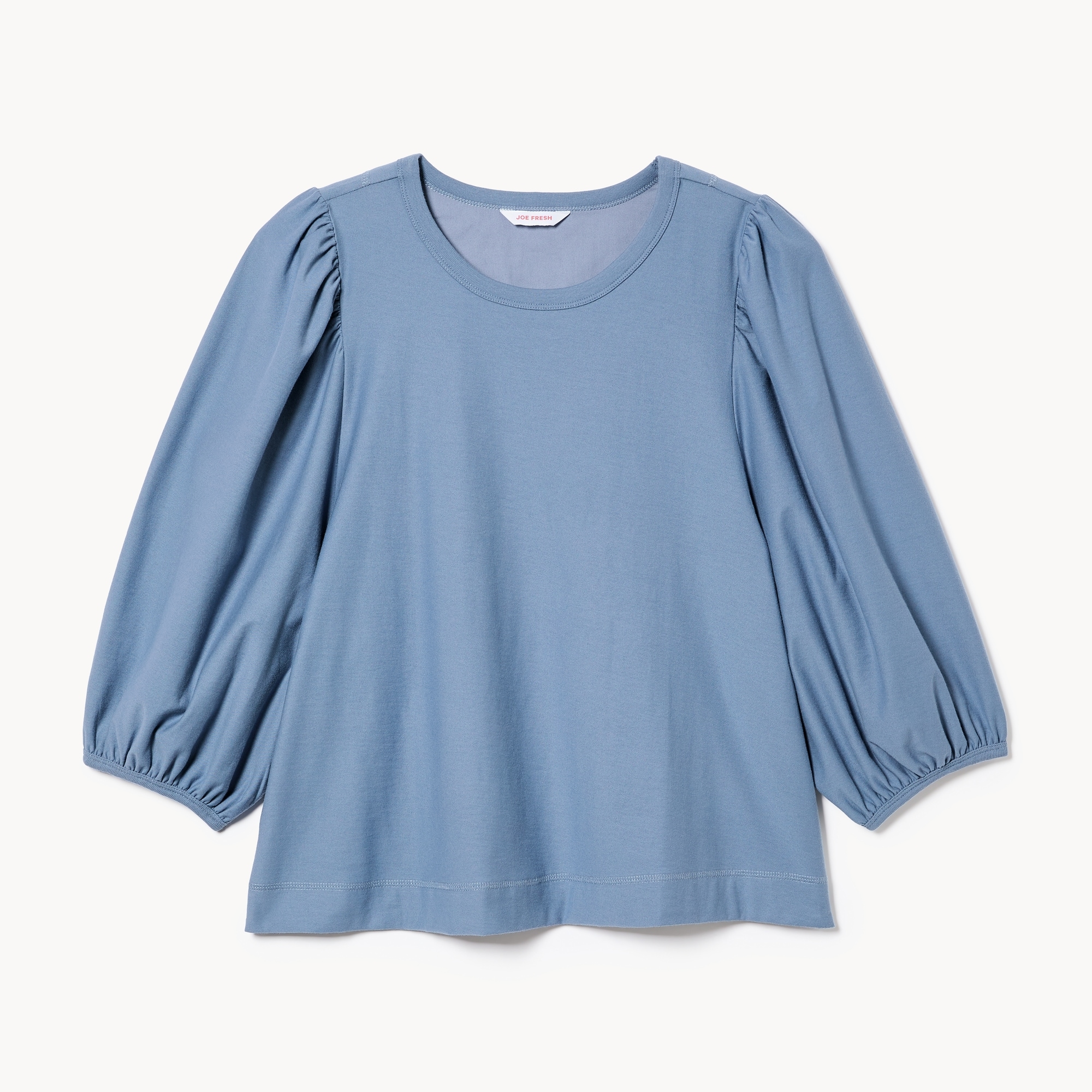 Women+ Heavyweight Cotton Puffed Sleeve Top in Dusty Blue from Joe