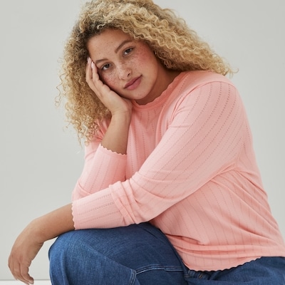 Chandail en tricot à mailles pointelle Femmes+ - Rose Pâle