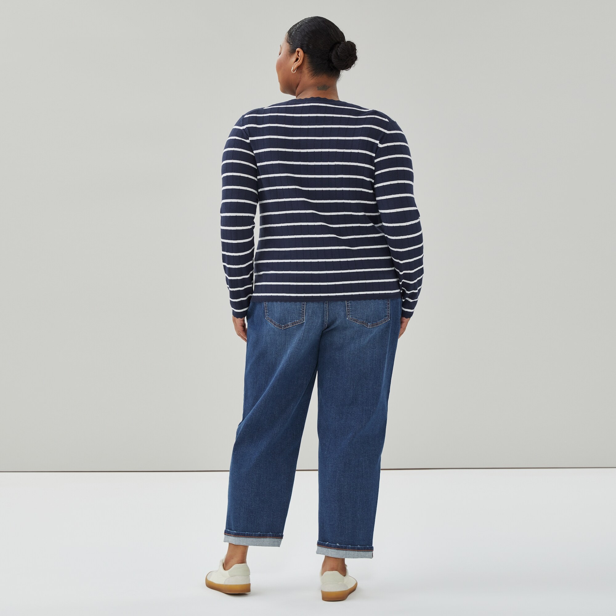 Chandail rayé en tricot mailles pointelle Femmes+