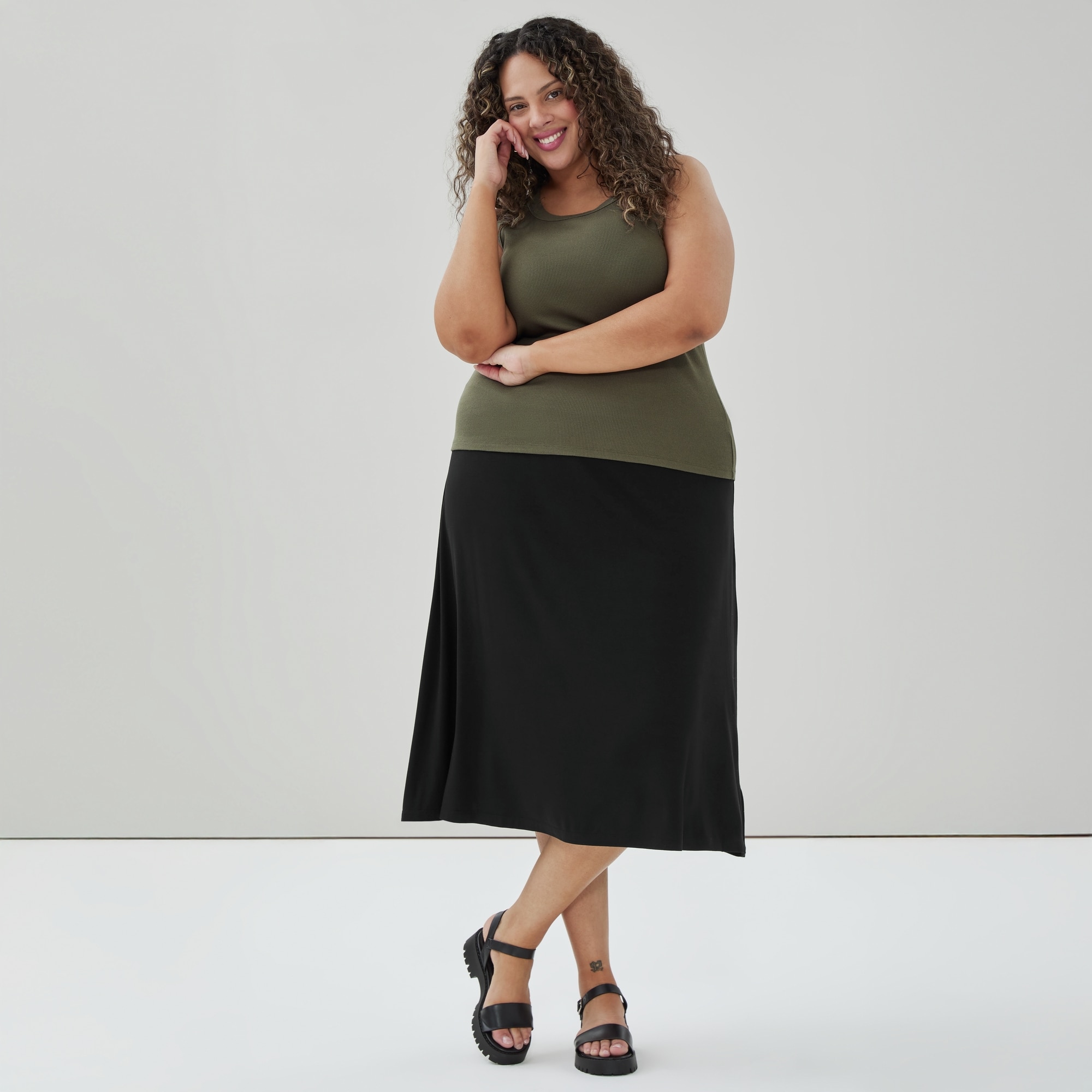 Women+ Ribbed Tank Top in Dark Olive from Joe Fresh