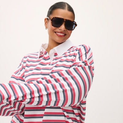 Women+ Striped Rugby Polo Shirt - Pink