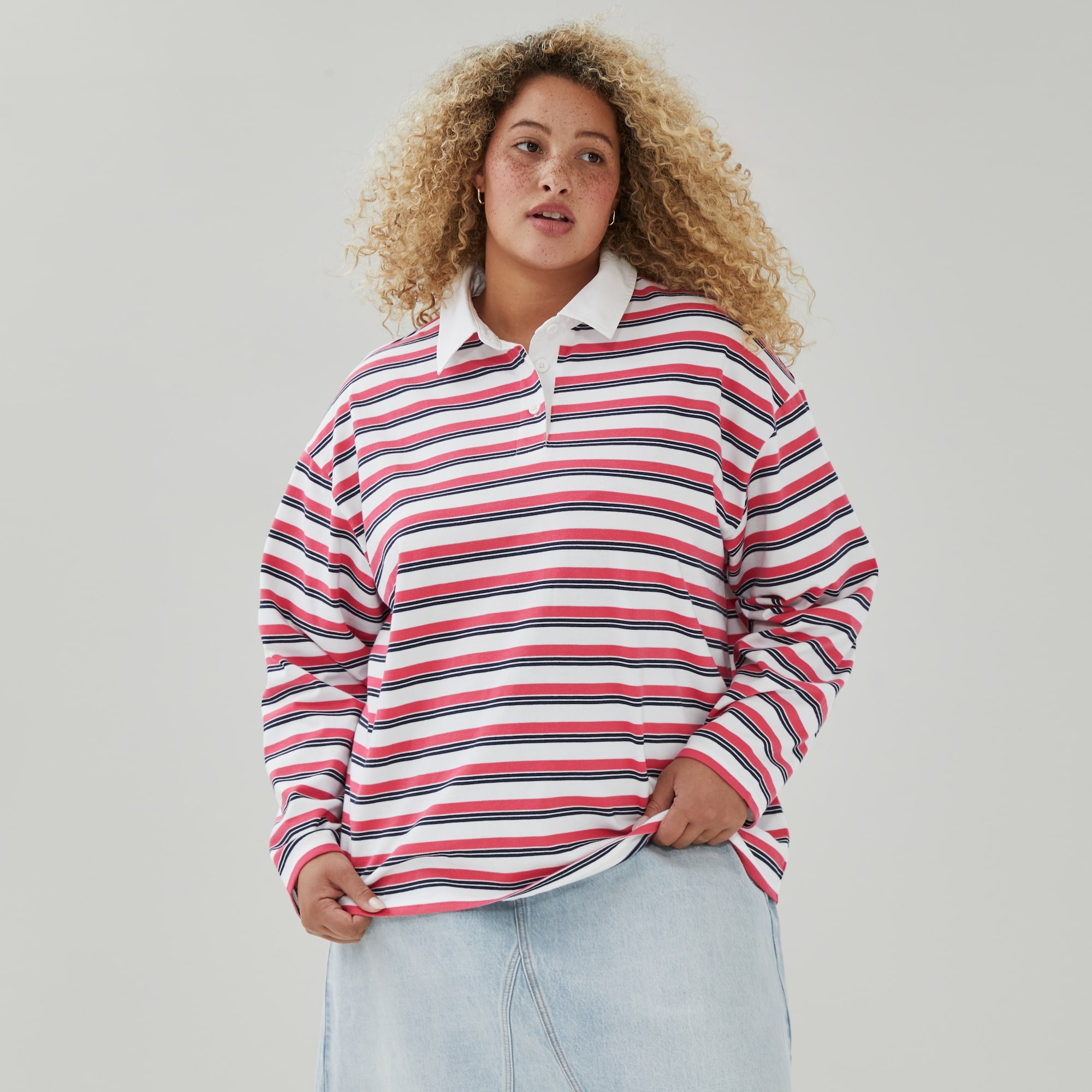 Women+ Striped Rugby Polo Shirt
