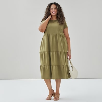 Women+ Short Sleeve Midi Dress - Olive