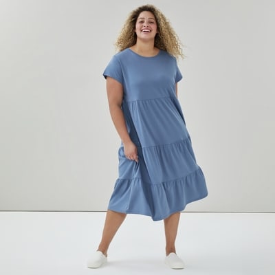 Women+ Short Sleeve Midi Dress - Dusty Blue