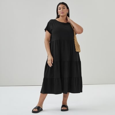 Women+ Short Sleeve Midi Dress - JF Black