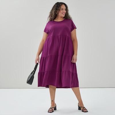 Women+ Short Sleeve Midi Dress - Plum