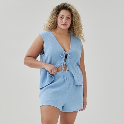 Short cache-maillot en gaze froissée Femmes+ - Bleu Pâle