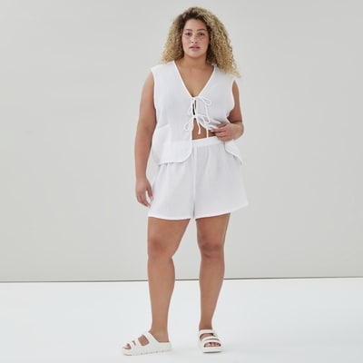 Short cache-maillot en gaze froissée Femmes+ - Blanc