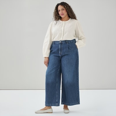 Chemise manches longues coton et dentelle Femmes+ - Blanc Cassé
