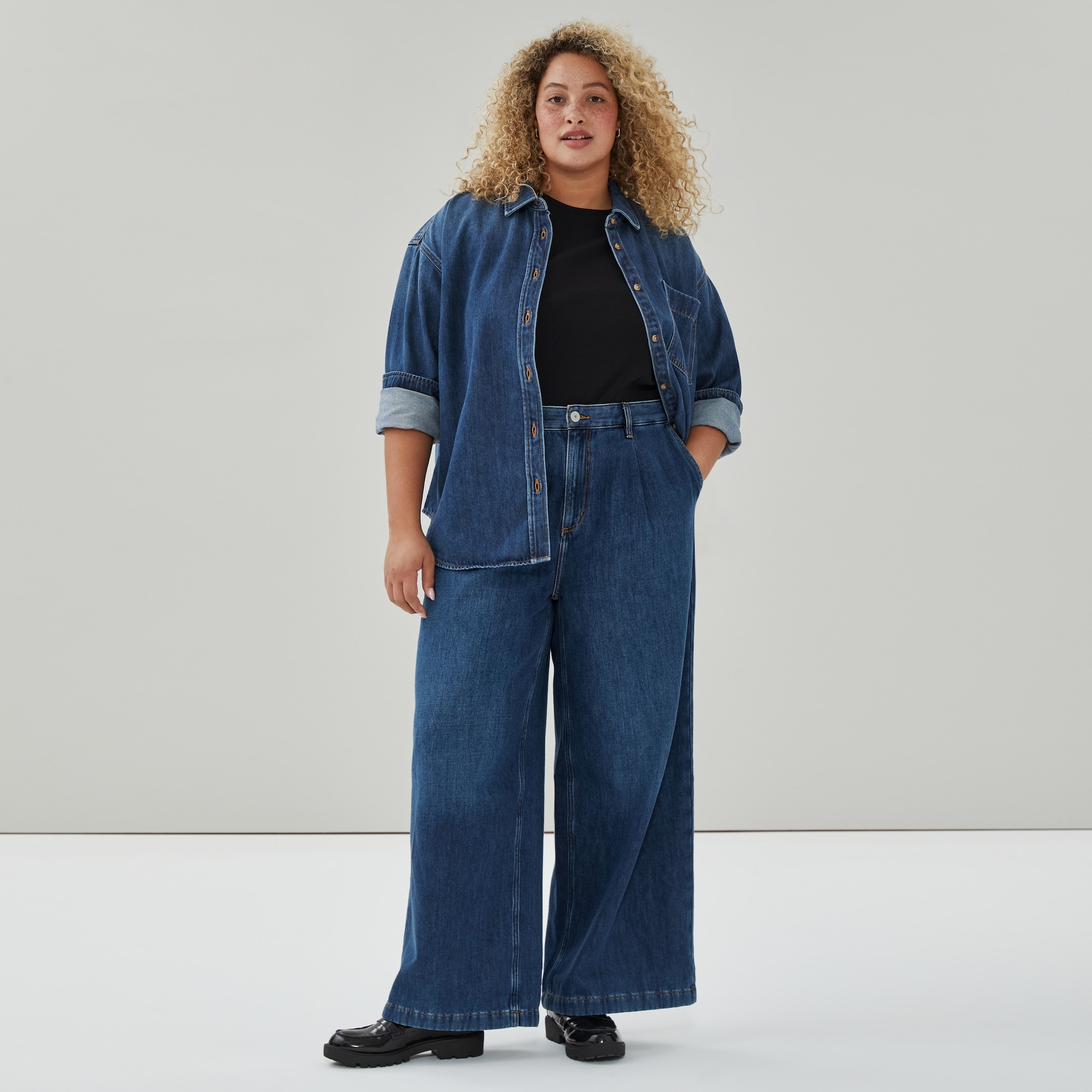 Women+ Denim Oversized Shirt in Dark Wash from Joe Fresh