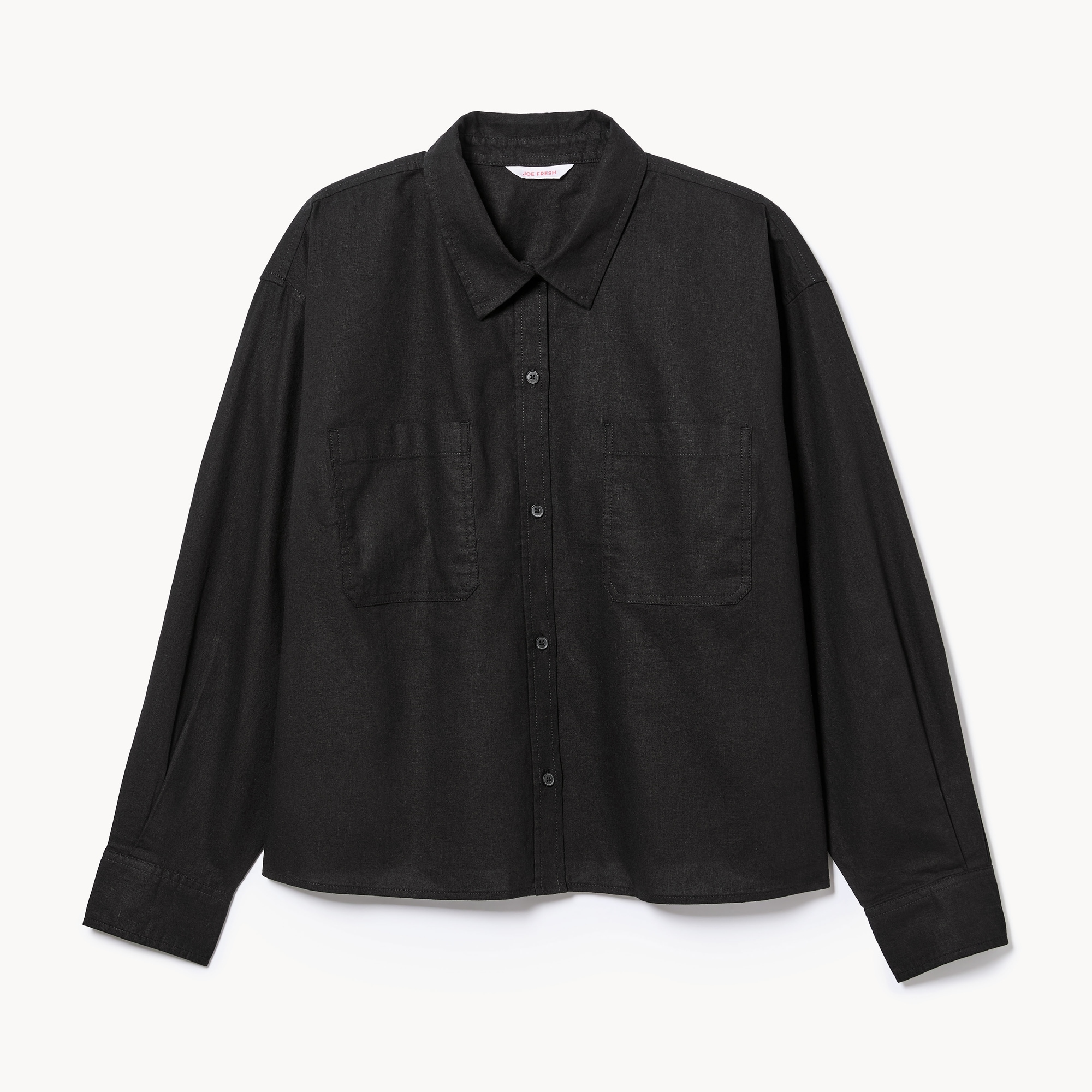 Women+ Linen Cotton Cropped Long Sleeve Shirt in JF Black from Joe