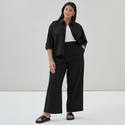 Chemise courte manches longues lin mélangé Femmes+ - Noir JF