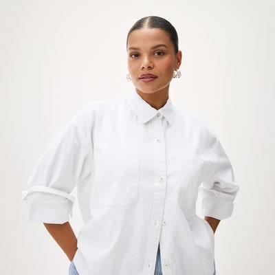 Chemise courte manches longues lin mélangé Femmes+ - Blanc pur