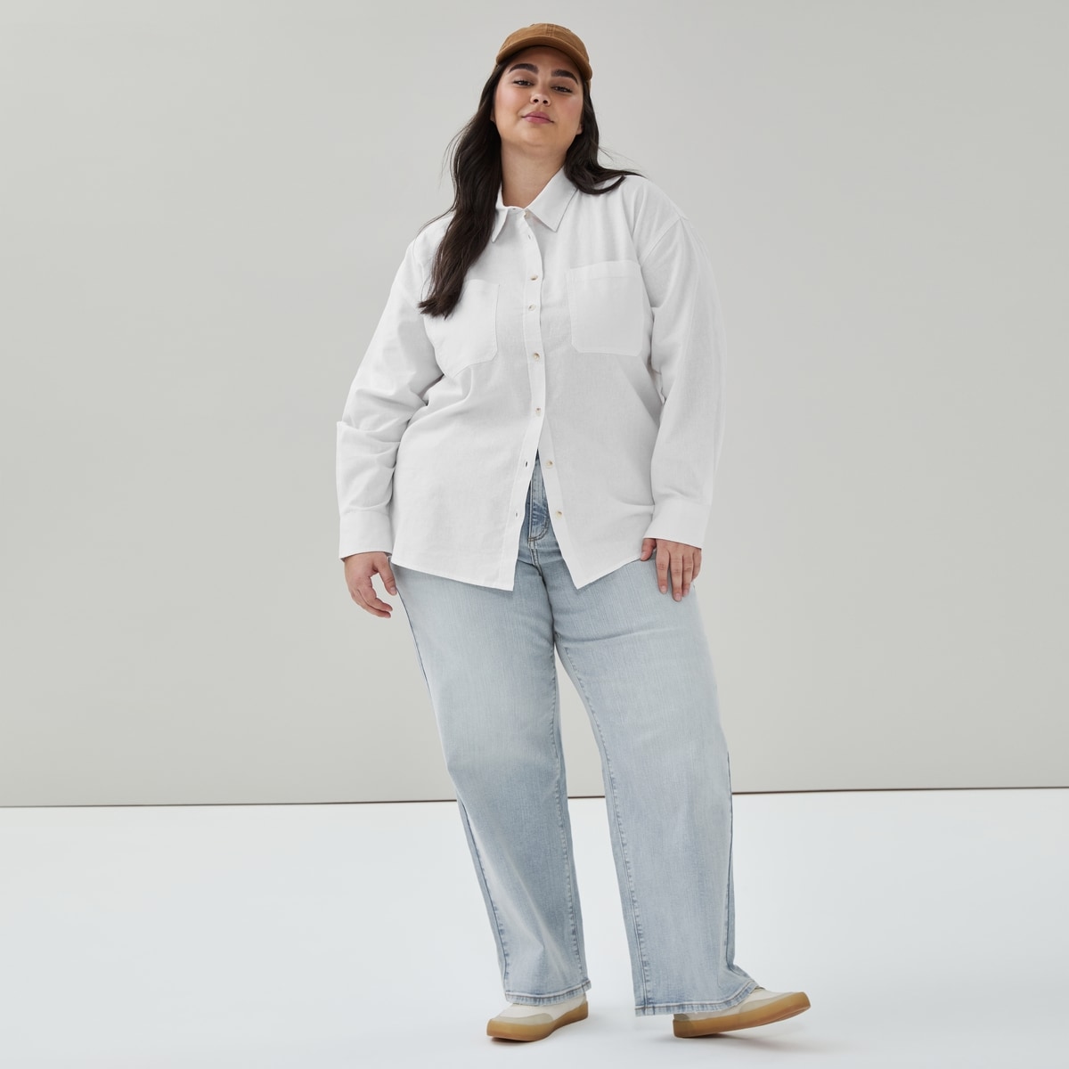Women+ Cotton Linen Oversized Shirt - Bright White