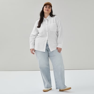 Women+ Oversized Linen Cotton Button-Up Shirt - Bright White