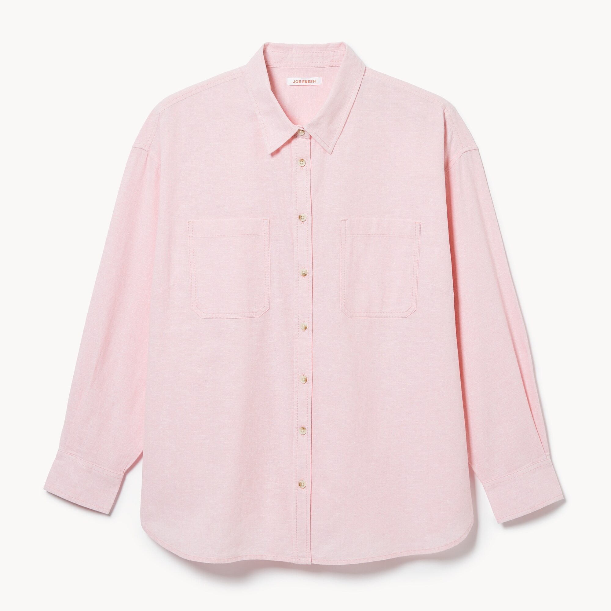 Women+ Linen Cotton Oversized Shirt in Light Pink Mix from Joe Fresh