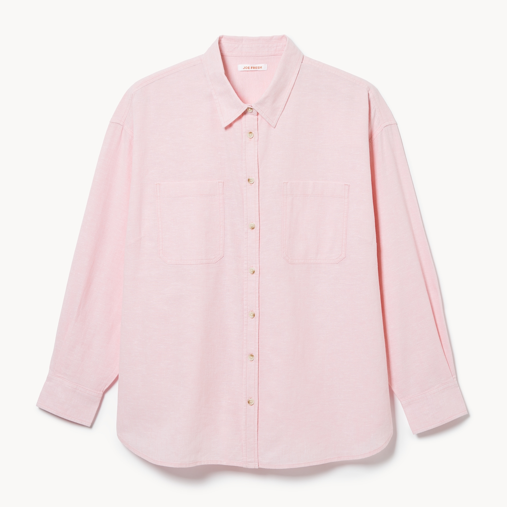 Linen Cotton Oversized Shirt in Light Pink Mix from Joe Fresh