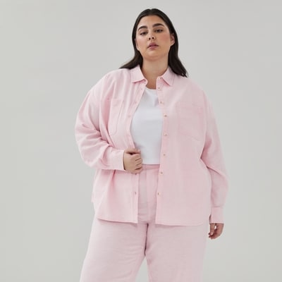 Women+ Linen Cotton Oversized Shirt - Light Pink Mix