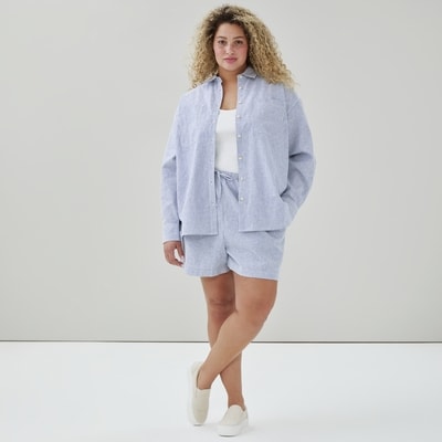 Chemise ample rayée en lin mélangé Femmes+ - Bleu