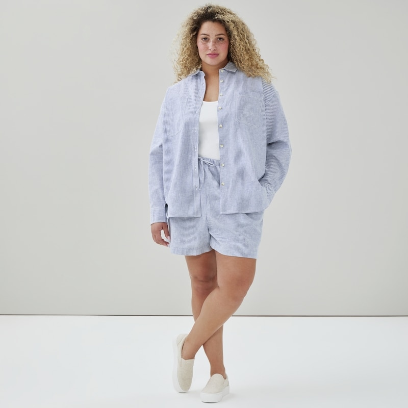 Joe Fresh Women+ Linen Cotton Striped Oversized Shirt - 1 ea | No