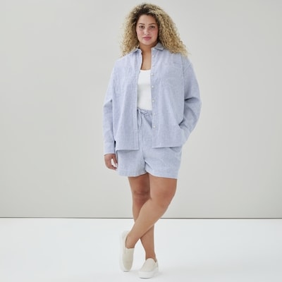 Women+ Linen Blend Striped Oversized Shirt - Blue