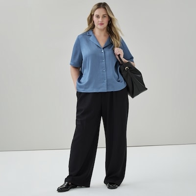 Chemisier à carreaux en satin Femmes+ - Bleu Cendré