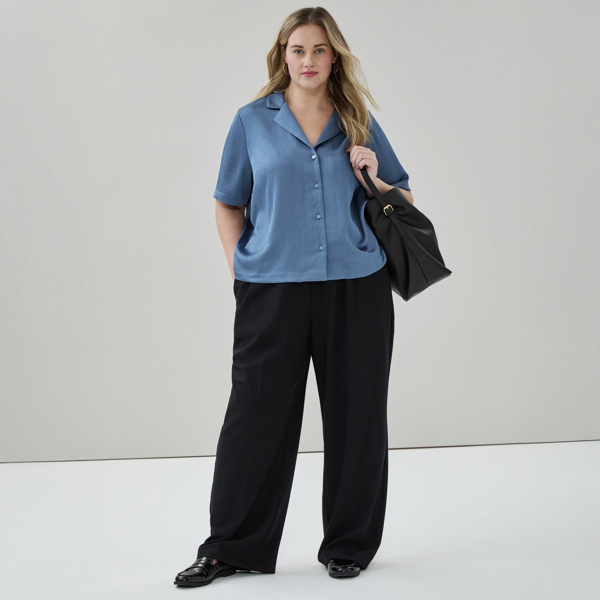 Women+ Plisse Satin Camp Shirt