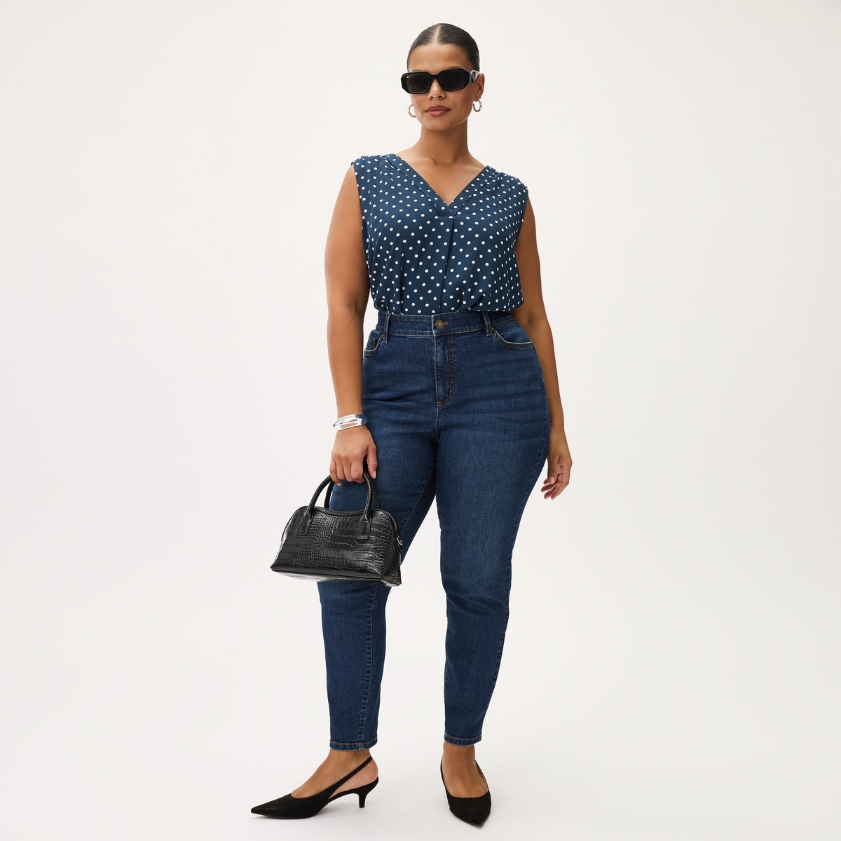 Women+ Printed V-Neck Tank Top - Navy