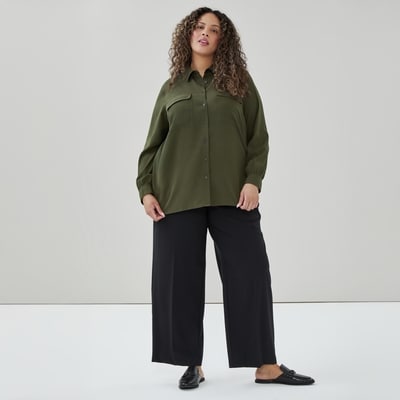 Women+ Relaxed Button-Up Blouse - Dark Khaki Brown