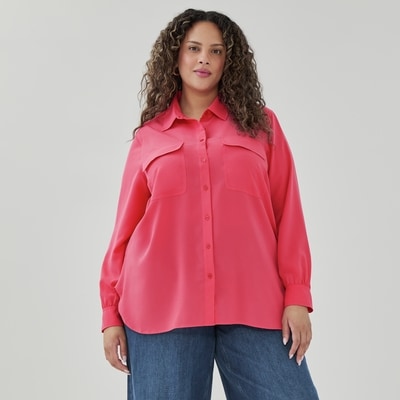 Women+ Relaxed Button-Up Blouse - Pink